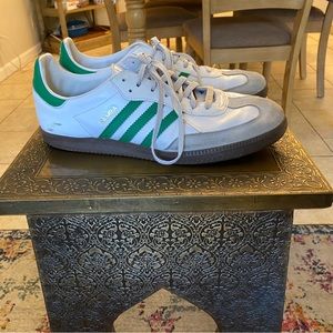 Classic white and green adidas sambas